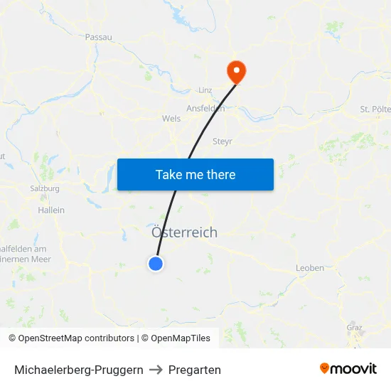 Michaelerberg-Pruggern to Pregarten map