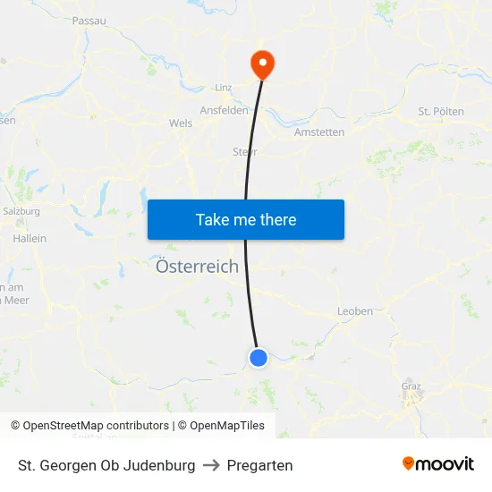 St. Georgen Ob Judenburg to Pregarten map