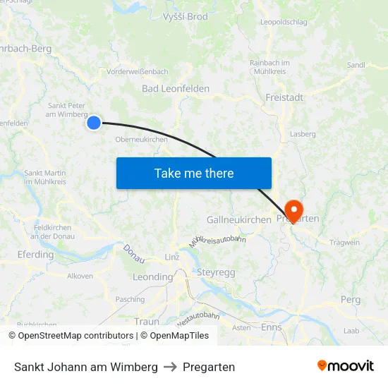 Sankt Johann am Wimberg to Pregarten map