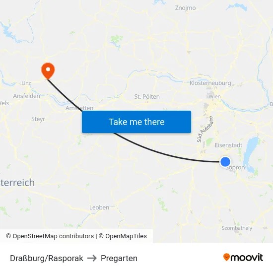Draßburg/Rasporak to Pregarten map
