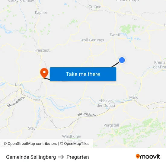 Gemeinde Sallingberg to Pregarten map