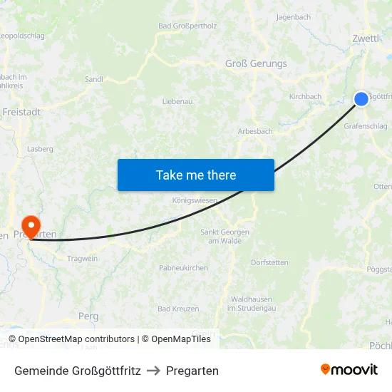 Gemeinde Großgöttfritz to Pregarten map
