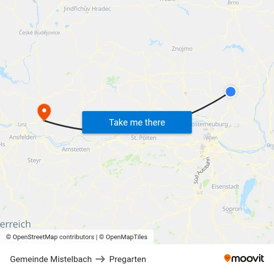Gemeinde Mistelbach to Pregarten map