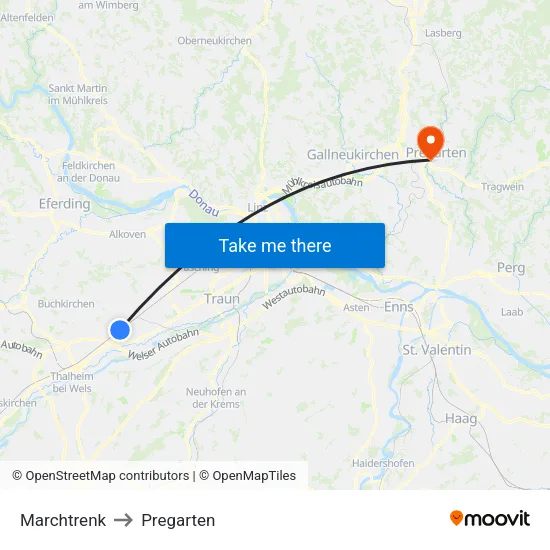 Marchtrenk to Pregarten map
