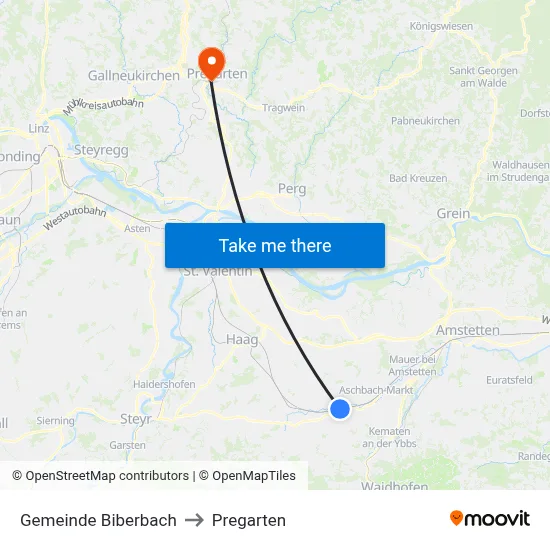 Gemeinde Biberbach to Pregarten map