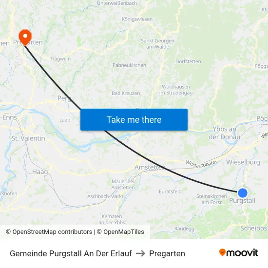 Gemeinde Purgstall An Der Erlauf to Pregarten map