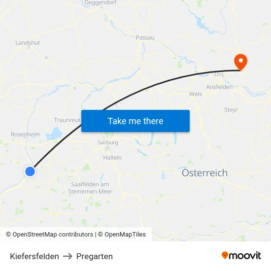 Kiefersfelden to Pregarten map