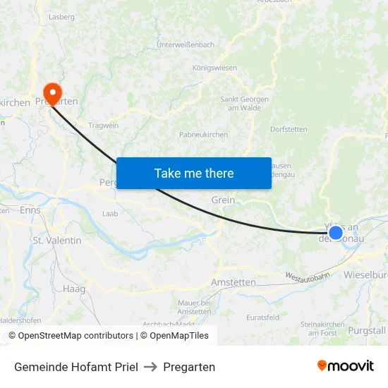 Gemeinde Hofamt Priel to Pregarten map