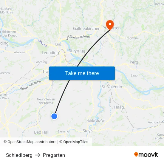 Schiedlberg to Pregarten map