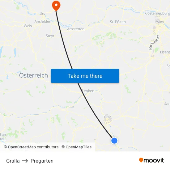 Gralla to Pregarten map