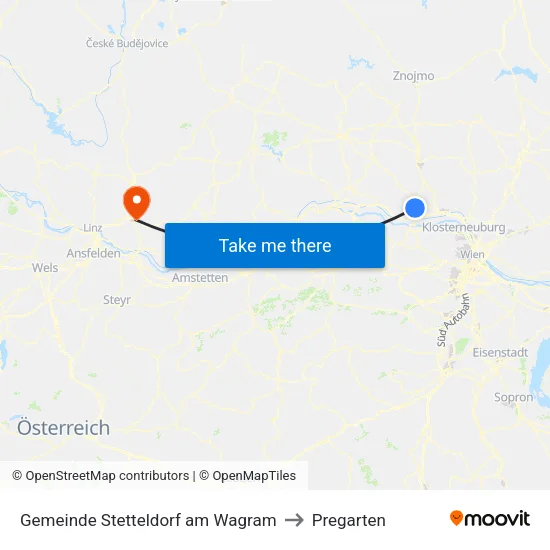 Gemeinde Stetteldorf am Wagram to Pregarten map