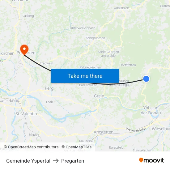 Gemeinde Yspertal to Pregarten map