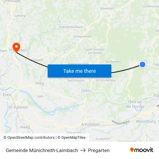 Gemeinde Münichreith-Laimbach to Pregarten map