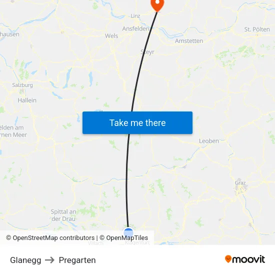 Glanegg to Pregarten map