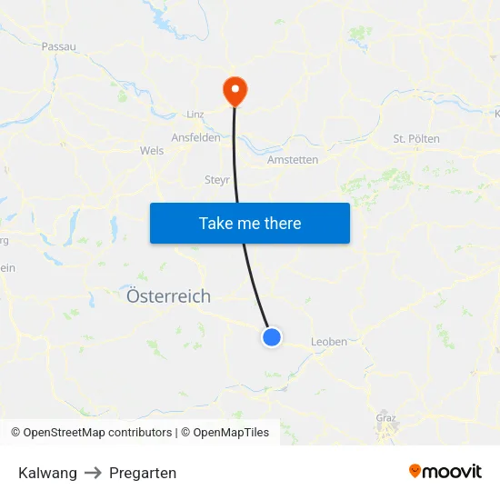 Kalwang to Pregarten map
