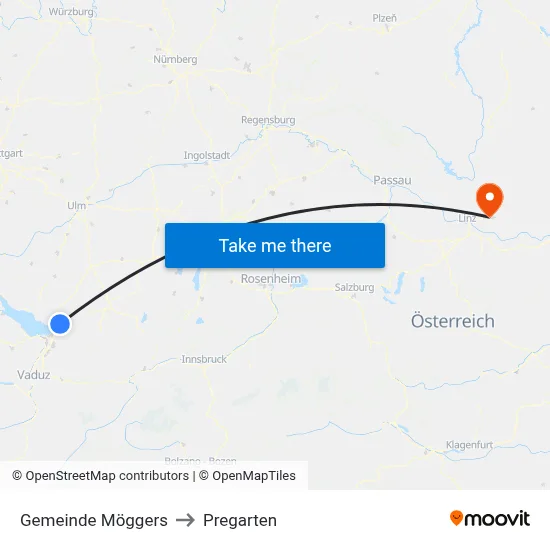 Gemeinde Möggers to Pregarten map