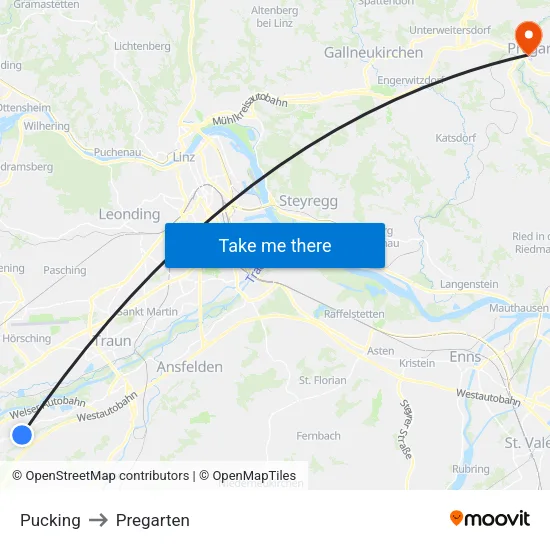Pucking to Pregarten map