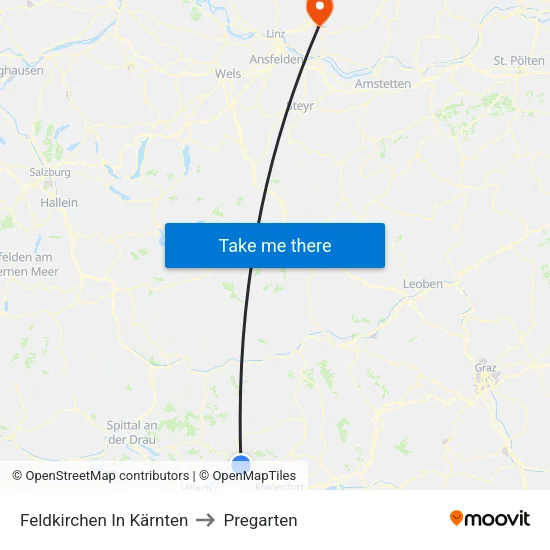Feldkirchen In Kärnten to Pregarten map