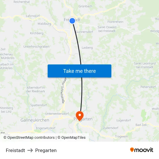 Freistadt to Pregarten map