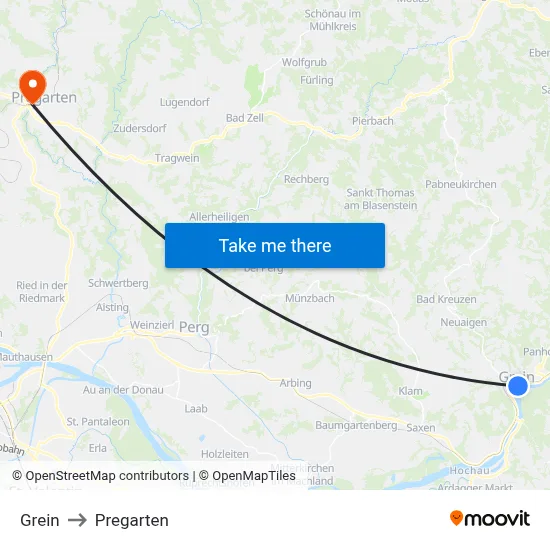 Grein to Pregarten map