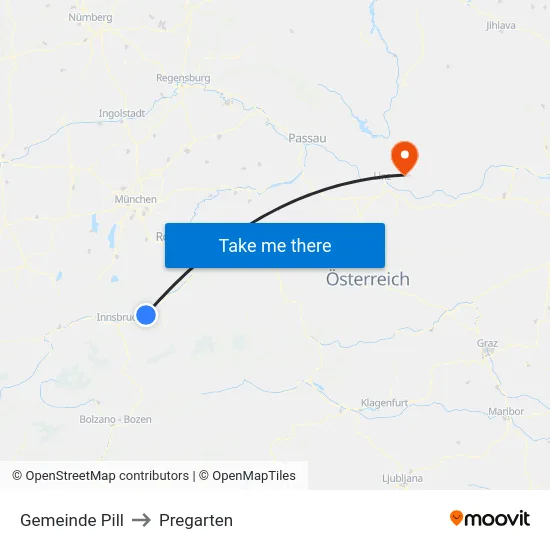 Gemeinde Pill to Pregarten map
