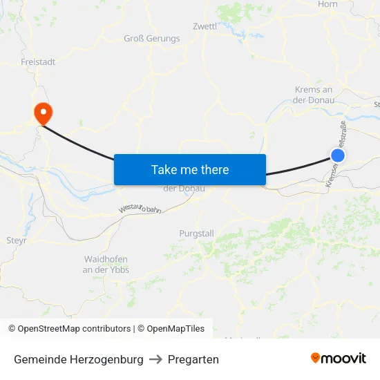 Gemeinde Herzogenburg to Pregarten map