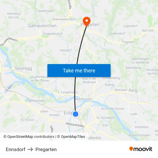 Ennsdorf to Pregarten map