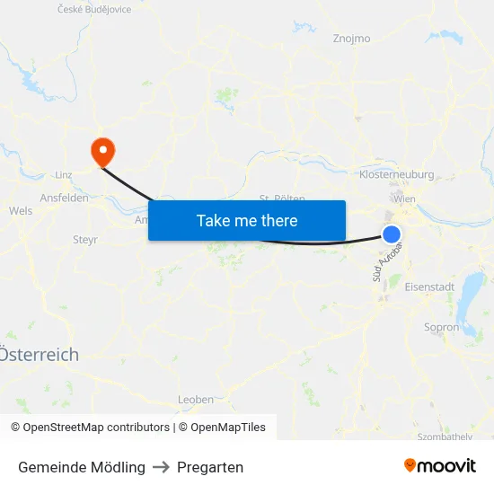 Gemeinde Mödling to Pregarten map