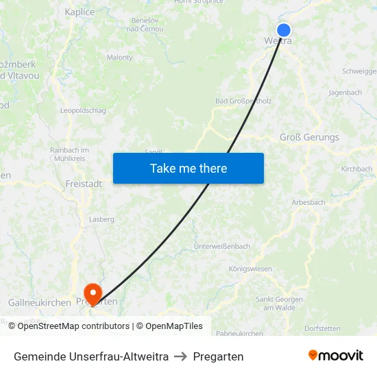 Gemeinde Unserfrau-Altweitra to Pregarten map