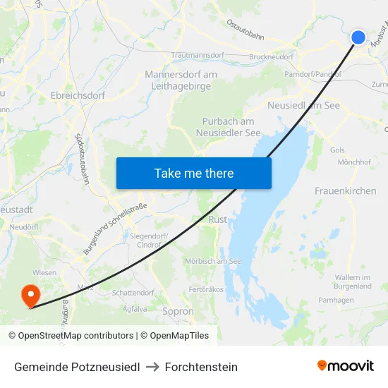 Gemeinde Potzneusiedl to Forchtenstein map