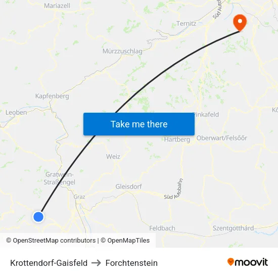 Krottendorf-Gaisfeld to Forchtenstein map