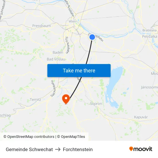 Gemeinde Schwechat to Forchtenstein map