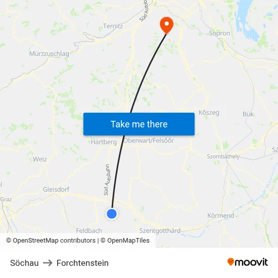 Söchau to Forchtenstein map