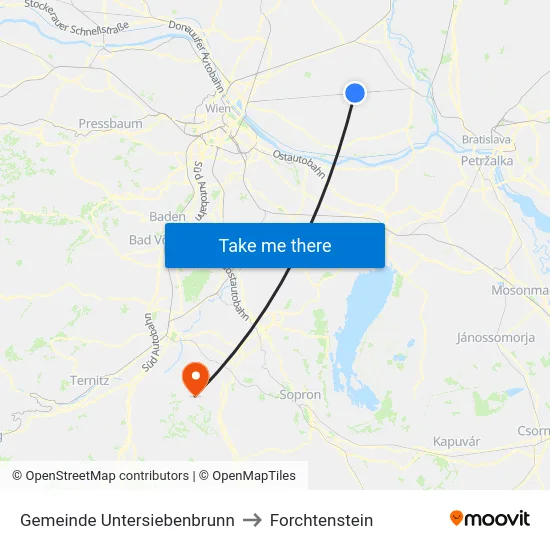Gemeinde Untersiebenbrunn to Forchtenstein map