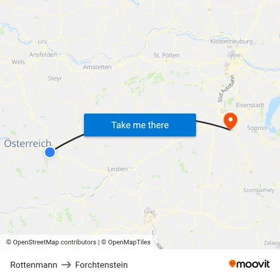 Rottenmann to Forchtenstein map