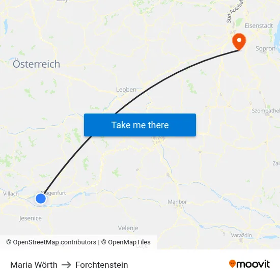 Maria Wörth to Forchtenstein map