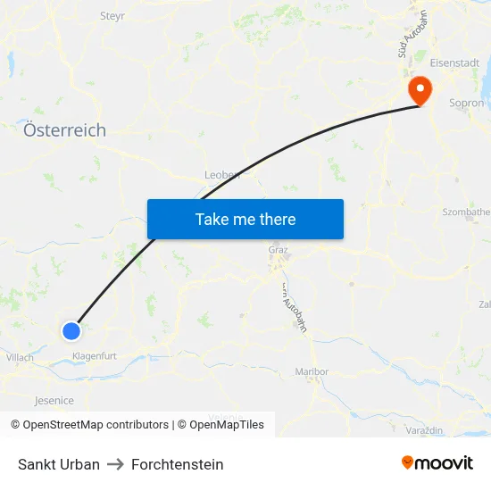 Sankt Urban to Forchtenstein map