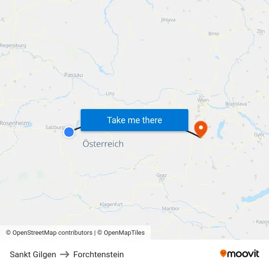 Sankt Gilgen to Forchtenstein map