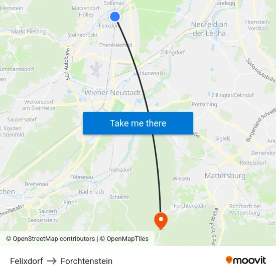 Felixdorf to Forchtenstein map