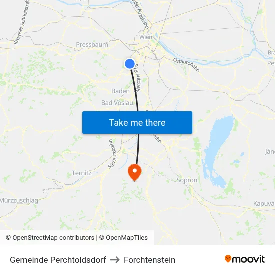 Gemeinde Perchtoldsdorf to Forchtenstein map