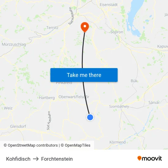Kohfidisch to Forchtenstein map