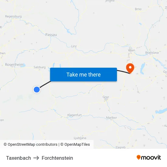 Taxenbach to Forchtenstein map