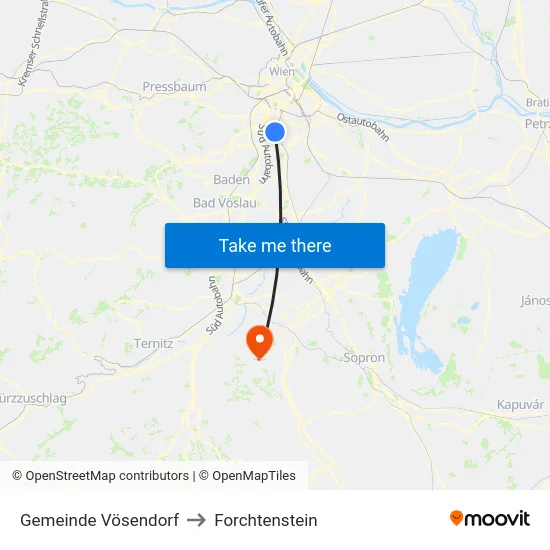 Gemeinde Vösendorf to Forchtenstein map