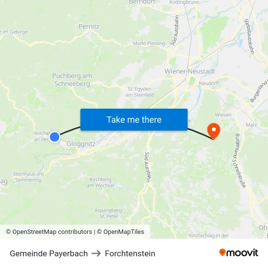 Gemeinde Payerbach to Forchtenstein map