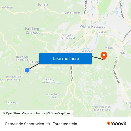Gemeinde Schottwien to Forchtenstein map