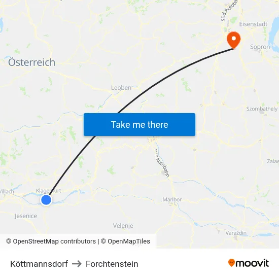 Köttmannsdorf to Forchtenstein map