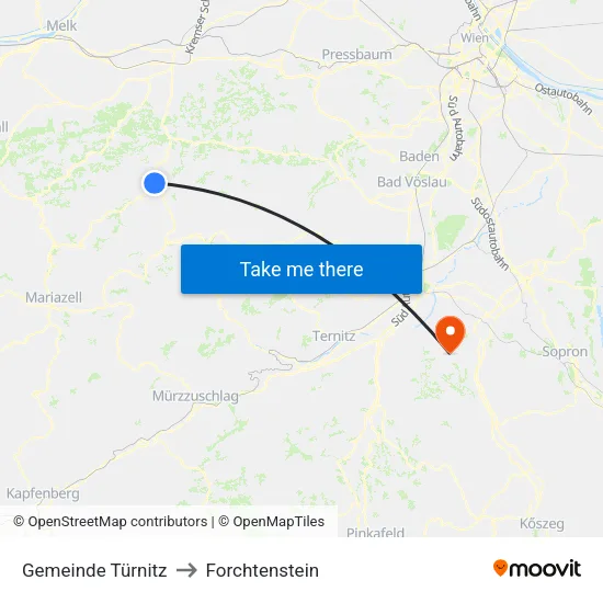 Gemeinde Türnitz to Forchtenstein map