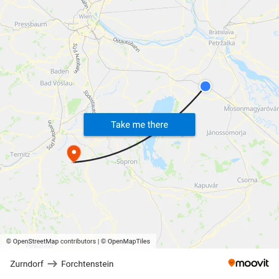 Zurndorf to Forchtenstein map
