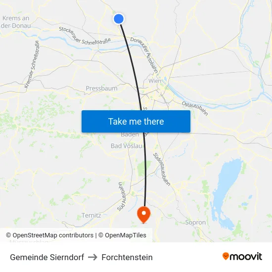 Gemeinde Sierndorf to Forchtenstein map