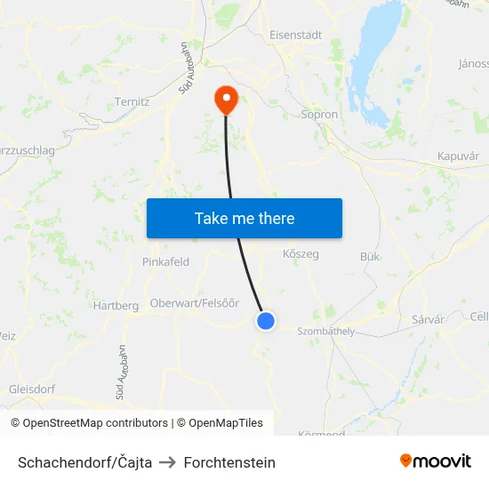 Schachendorf/Čajta to Forchtenstein map